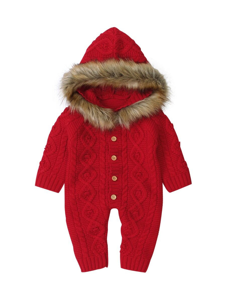 Cable-knit Baby Hooded Jumpsuit