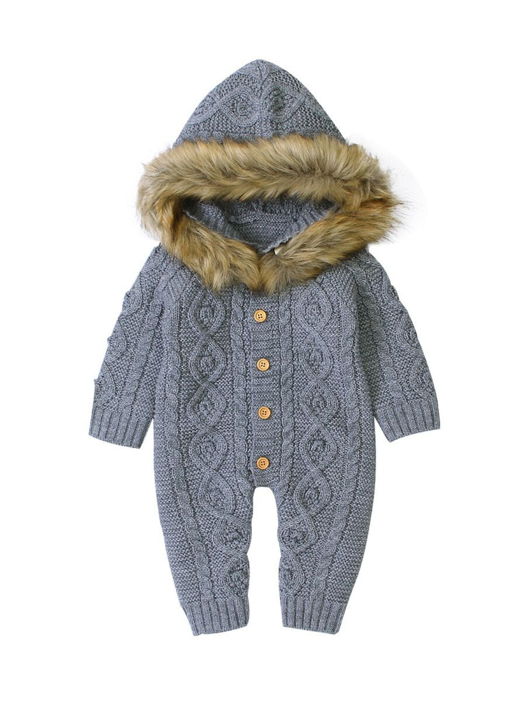 Cable-knit Baby Hooded Jumpsuit