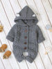 Baby Ear Cable-knit Eyelets  Hooded Jumpsuit