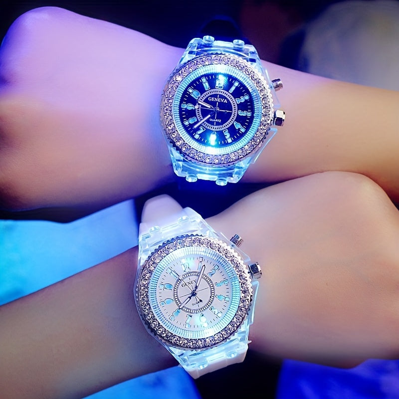 LED Glowing Watches Rhinestone Stubbed Silicone Watches Gift For Birthday Christmas Gift Accessories FS
