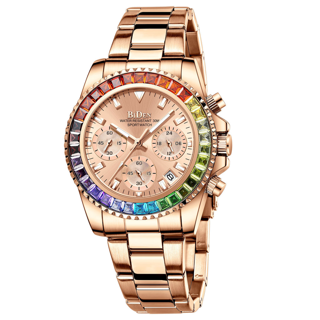 Fashion Steel Band Business Ladies Trend Colored Diamond Watch