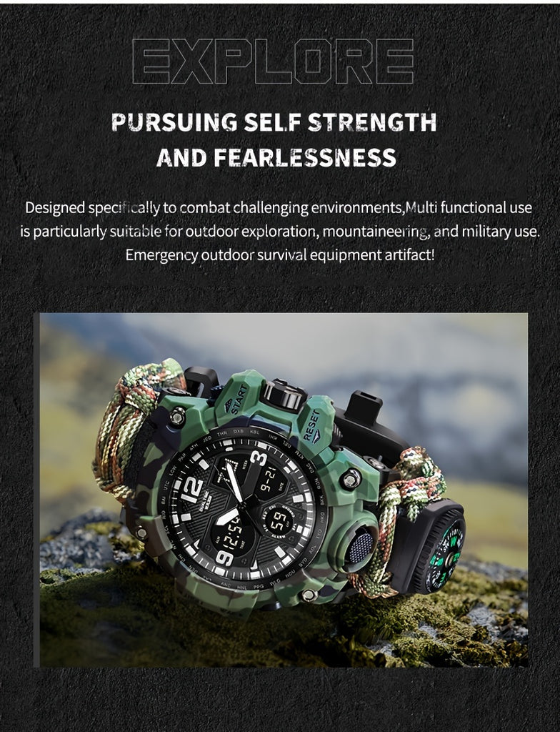 Sporty Watch Night Glow Dual Display Electronic Watch for Men - Water Resistant, 24 Hour Format, Tachymeter, and No Wireless Connection FS