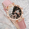 2pcs/set, girls' Fashion Cute PU Leather Girls Quartz Wrist Watch & Heart Bracelet Set, Ideal For Holiday Gift FS