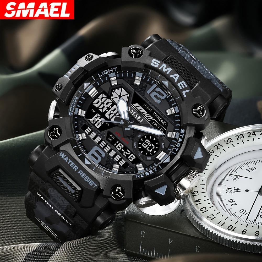 SMAEL Off-road Camouflage Men's Large Dial Watch, Luminous,, Alloy Dual Display Watch FS