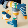 5 Pairs Boys' Mid-Calf Crew Footwear with Cartoon Vehicles, 100% Polyester, Suitable for Children Aged 12 and Under, FS