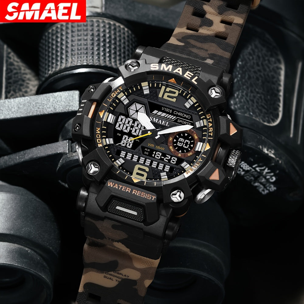 SMAEL Off-road Camouflage Men's Large Dial Watch, Luminous,, Alloy Dual Display Watch FS