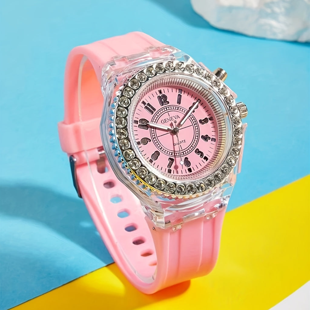 LED Glowing Watches Rhinestone Stubbed Silicone Watches Gift For Birthday Christmas Gift Accessories FS