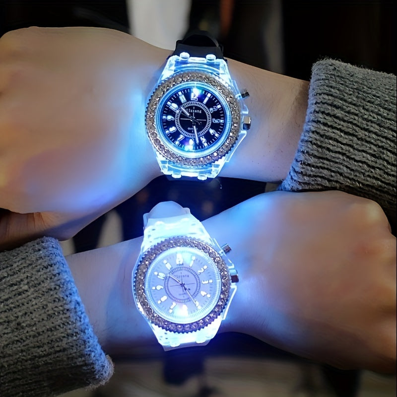 LED Glowing Watches Rhinestone Stubbed Silicone Watches Gift For Birthday Christmas Gift Accessories FS