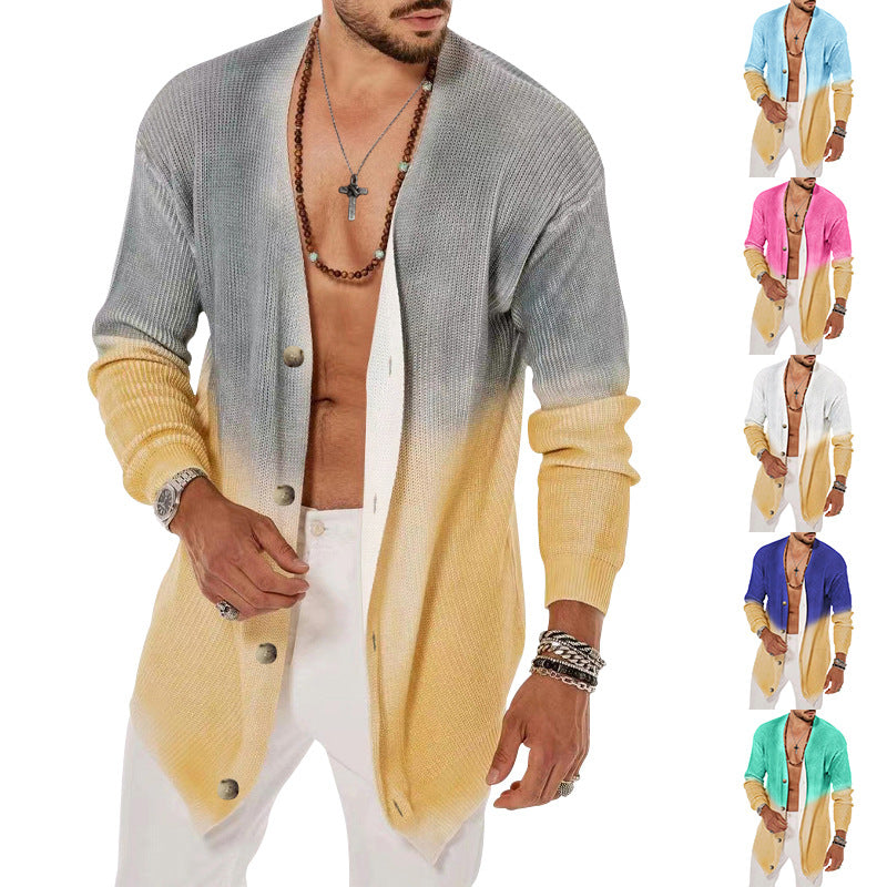 Men's Fashion Tie Dyed Five Color Long Sleeved Cardigan