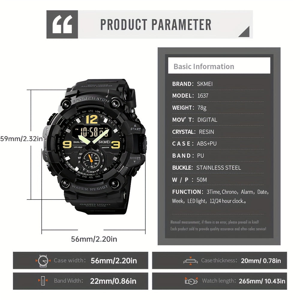 Skmei Large Dial Watch Digital Fashion Multifunctional Electronic Watch For Men Ideal Choice For Gifts FS