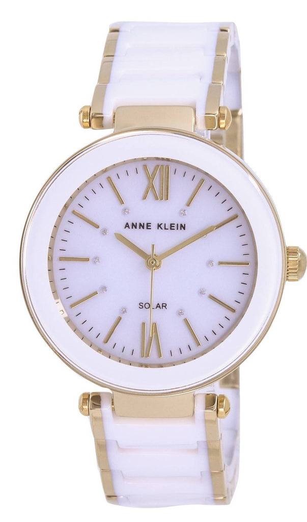 Anne Klein Ceramic White Dial Solar 3844WTGB Women's Watch