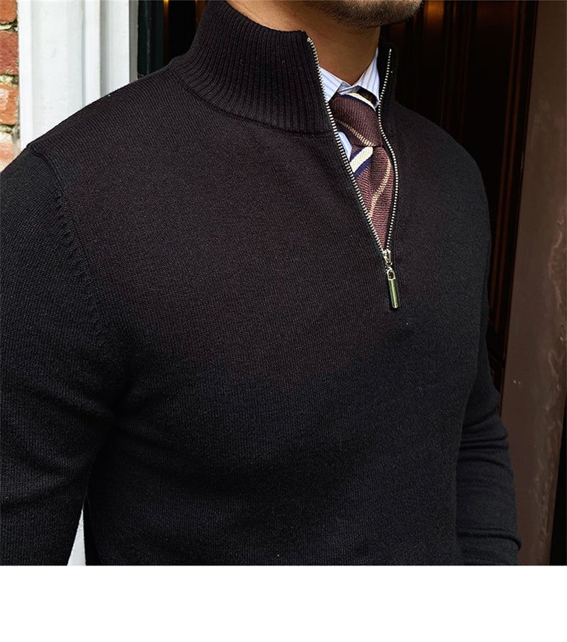 Men's Stand-up Collar Zipper Knit Long-sleeved Sweater