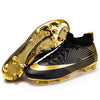 High Top Football Shoes With Long, Broken Nails And Gold Soles On Grass