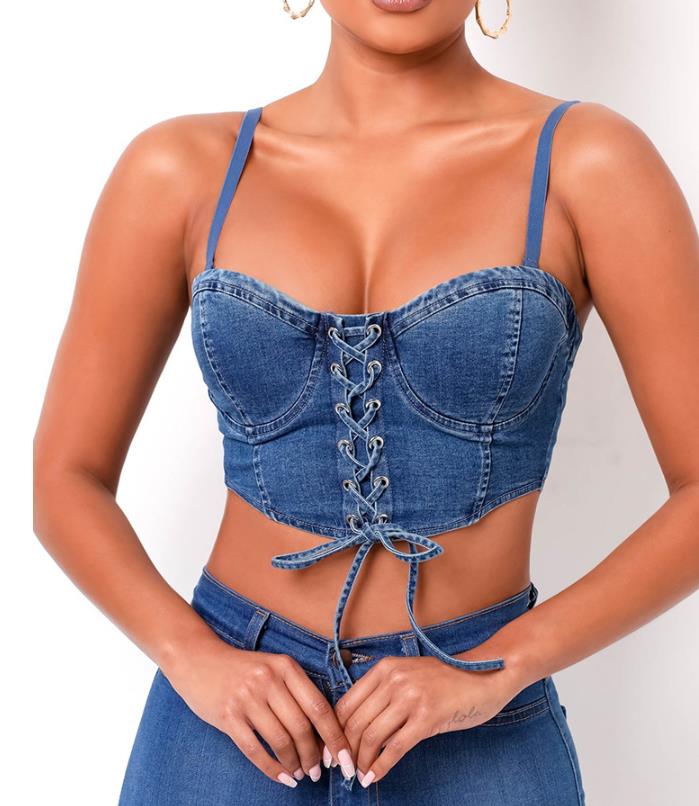 Hot style Woman Casual Denim Straps Tops