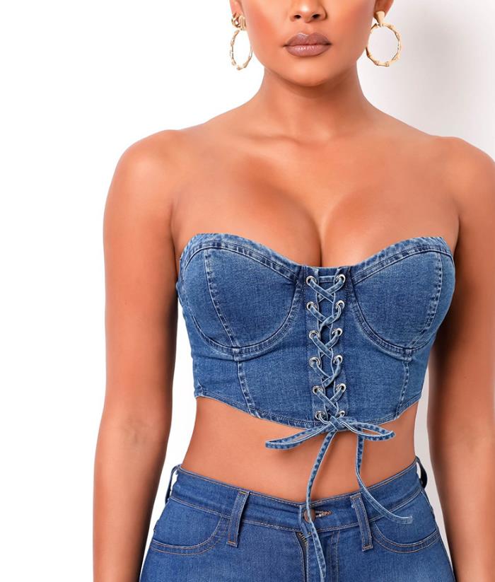 Hot style Woman Casual Denim Straps Tops