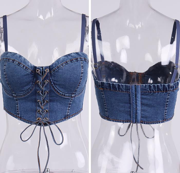 Hot style Woman Casual Denim Straps Tops