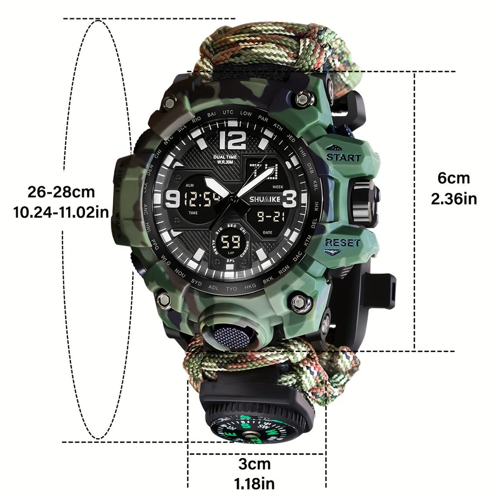Sporty Watch Night Glow Dual Display Electronic Watch for Men - Water Resistant, 24 Hour Format, Tachymeter, and No Wireless Connection FS