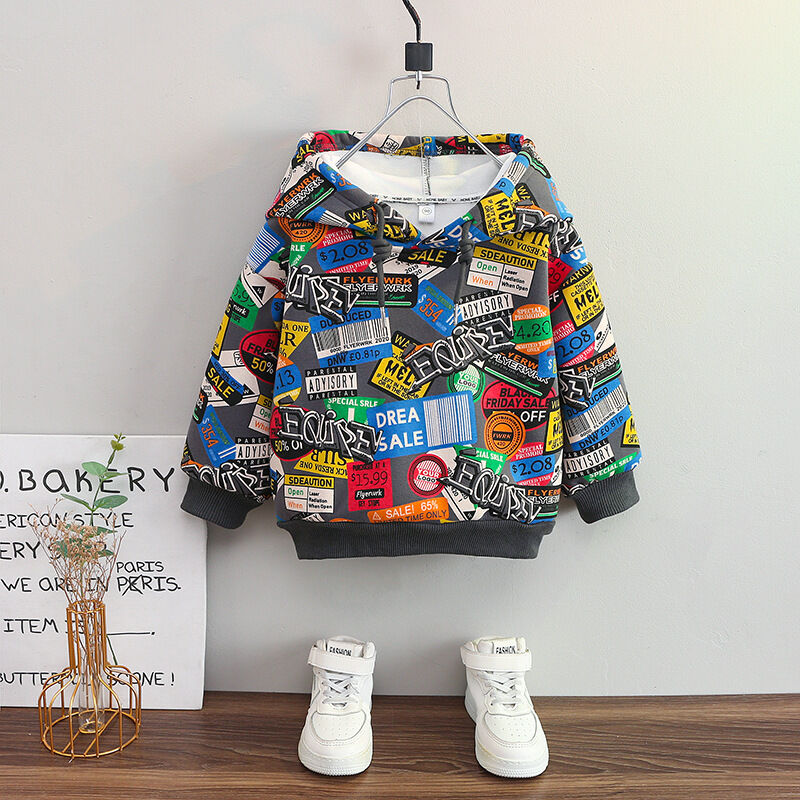 Kids Boys 18M-9Y Cartoon Full Print Zipper Long Sleeve Hooded Jacket