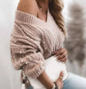 Single shoulder blouse long-sleeved V-neck sexy pearl pullover for women