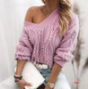 Single shoulder blouse long-sleeved V-neck sexy pearl pullover for women