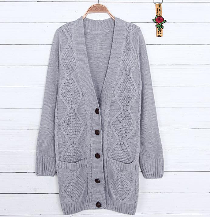 Women's sweater jacket pure color long cardigan