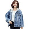 Vintage style Loose-fitting Hoodies Casual Denim jacket