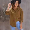 Winter Shirt new breasted lapel pocket jacket corduroy cardigan Blouse for women