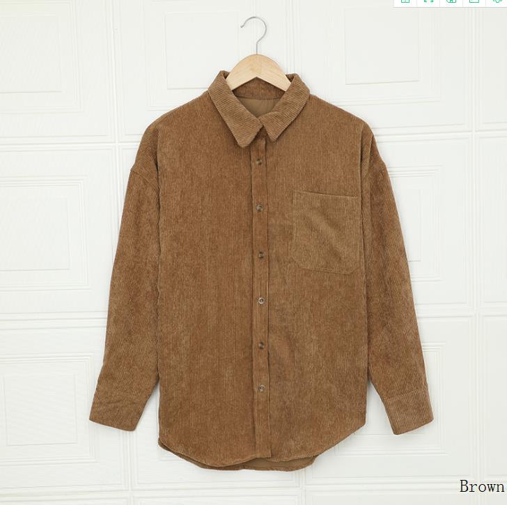 Winter Shirt new breasted lapel pocket jacket corduroy cardigan Blouse for women