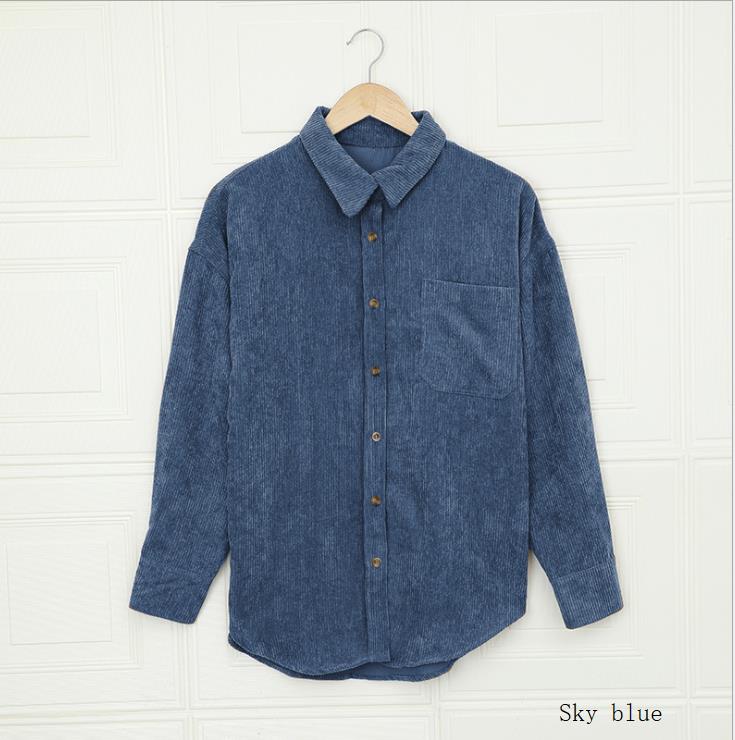 Winter Shirt new breasted lapel pocket jacket corduroy cardigan Blouse for women