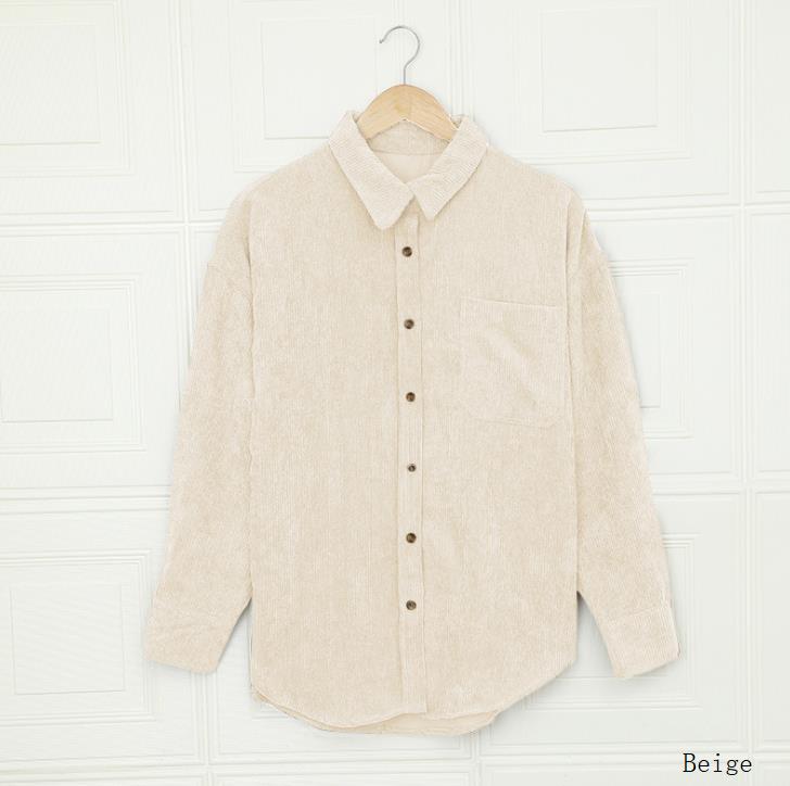 Winter Shirt new breasted lapel pocket jacket corduroy cardigan Blouse for women