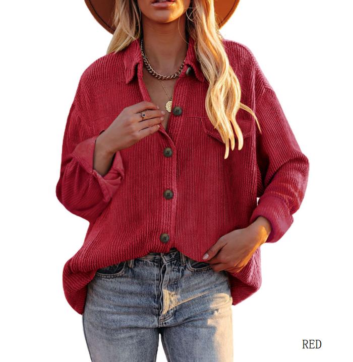 Pure color breasted casual Plaid Blouse for women