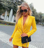 European style women's autumn and winter Sexy Fashion Lapel Deep V collar long-sleeved Blazer Dress