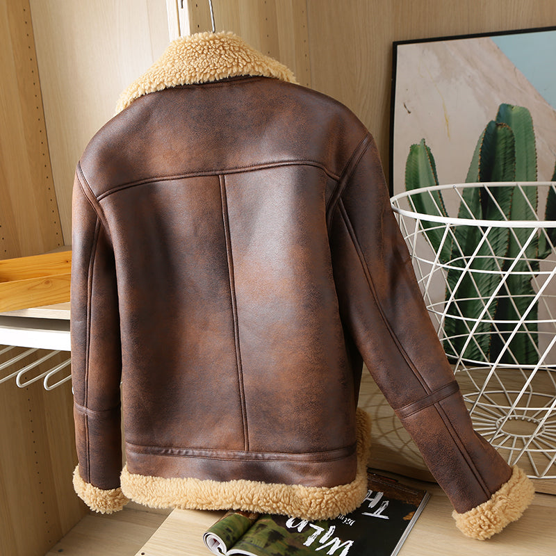 Fashionable Men's Lambskin Fur All-in-one Warm Jacket