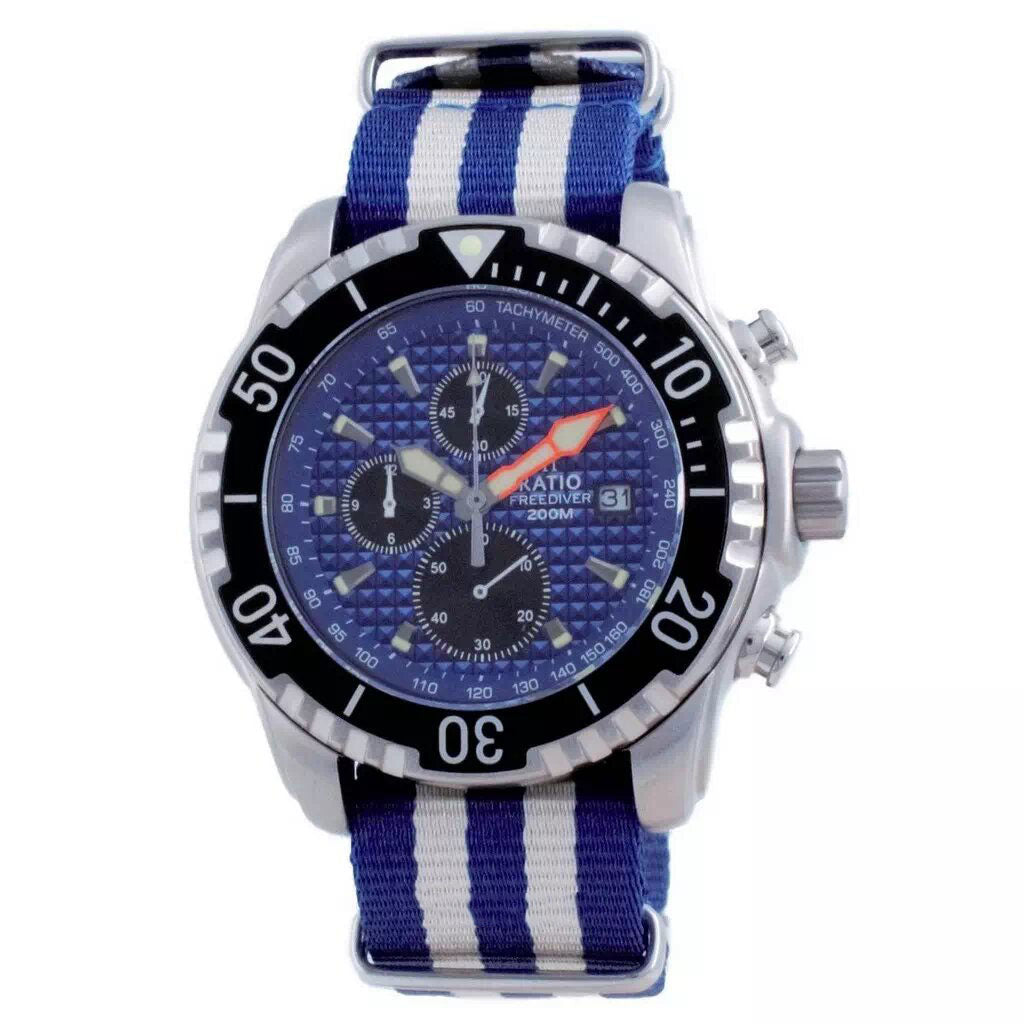 Ratio Free Diver Chronograph Nylon Quartz Diver's 48HA90-17-CHR-BLU-var-NATO2 200M Men's Watch