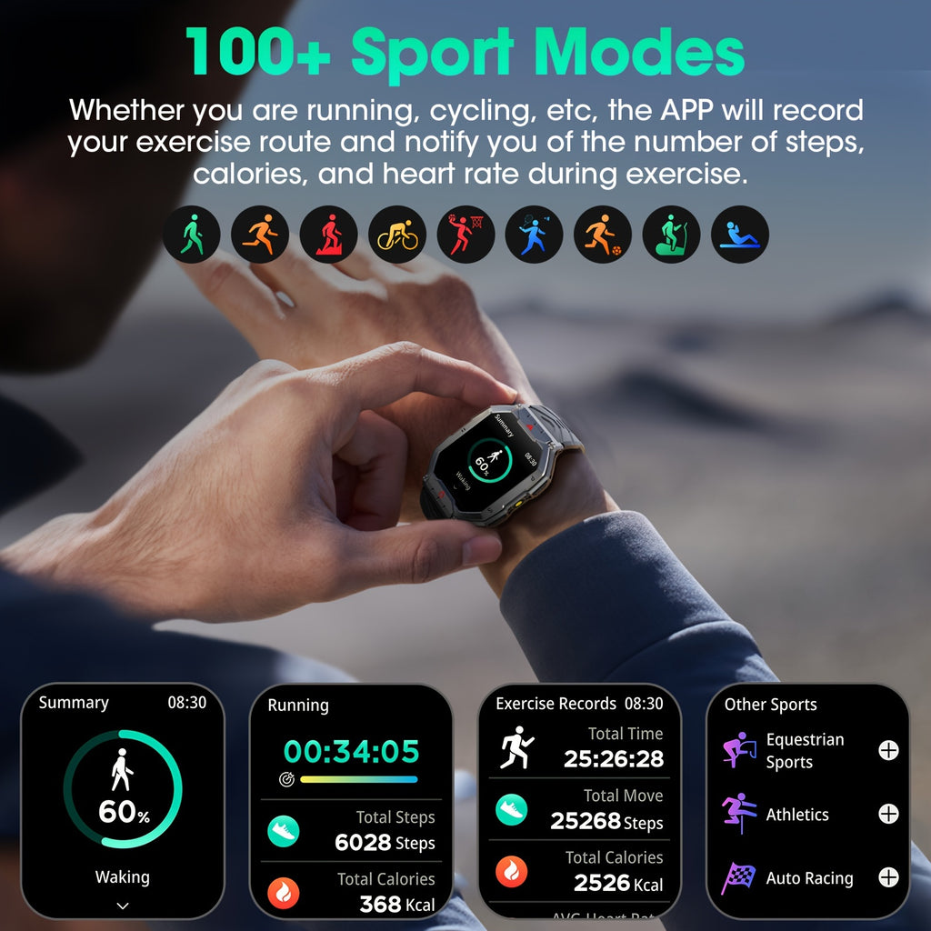 Smart Watch, Battery Life, Ultra-clear Large-screen Magnetic Charging, Hundreds Of Sports Modes, With Flashlight, Wireless Calls, Built-in Altitude Compass, For Men And Women -FS