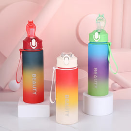 Gradient Color Water Bottle, 620ml/20.96oz Frosted Water Cup With Hand Rope & Scale, Suitable For Outdoor Sports, Fitness, Travel, FS