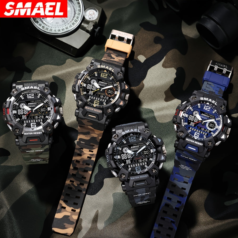SMAEL Off-road Camouflage Men's Large Dial Watch, Luminous,, Alloy Dual Display Watch FS