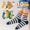 10-Pair Pack Children's Cute Bear and Striped Cartoon Calf-Length Socks, Polyester Blend Comfort Fit for All Seasons,FS