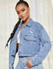 European Style Pure Color Hollow Out Denim Jeans Jacket