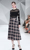 Hollow Out Fashion Sexy Top+Grid Printing Tall Waist Skirt