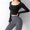 Yoga top with Button-decorated sports t-shirt women's tight-fitting elastic quick-drying running