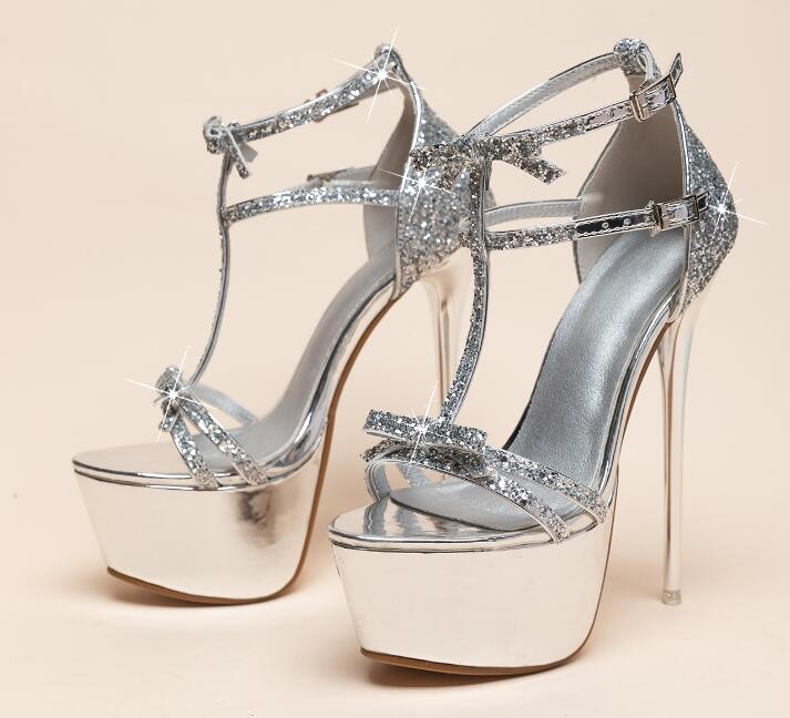 New Sandals sequin bow stiletto platform