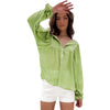 Outlet Summer new long-sleeved pullover breathable green casual cotton and linen shirt