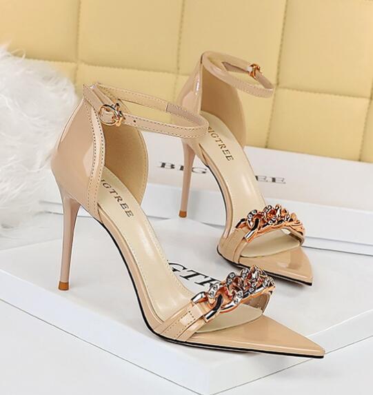 High-heeled metal rhinestone sexy sandals