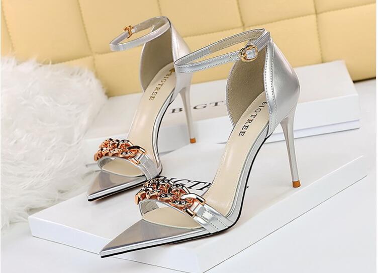 High-heeled metal rhinestone sexy sandals