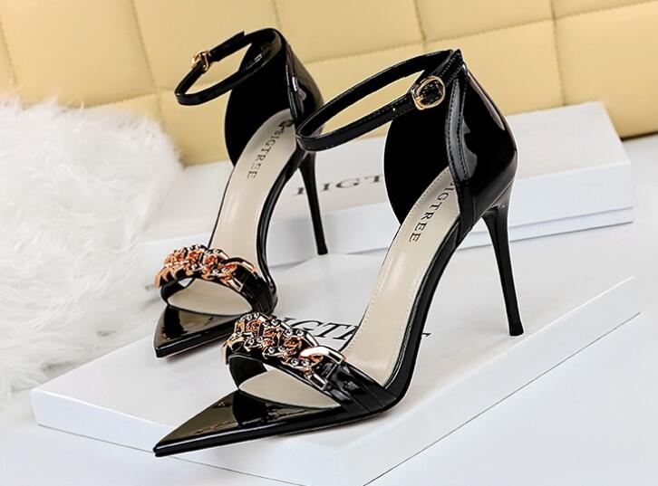 High-heeled metal rhinestone sexy sandals