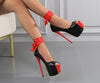 European fashion red ribbon high-heeled sandals