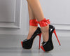 European fashion red ribbon high-heeled sandals