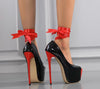 European fashion red ribbon high-heeled sandals