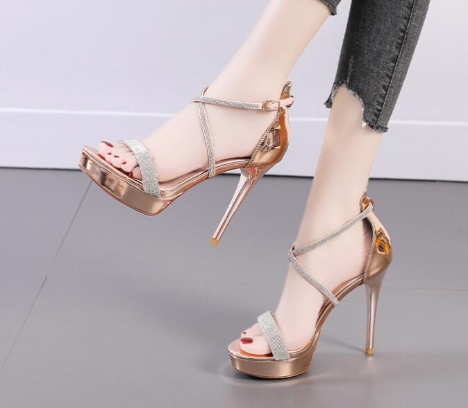 Summer new rhinestone waterproof platform sexy catwalk sandals